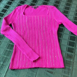 Pink Embellished Ribbed Top